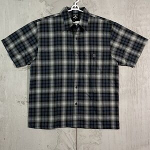 Vtg Lowrider Original Black Plaid Short Sleeve Button Up Shirt Chicano Mens L